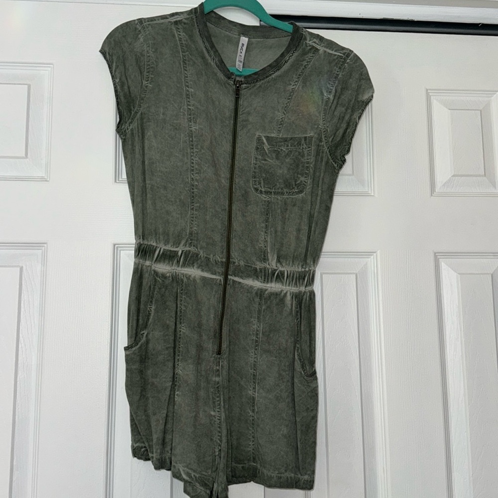 RVCA olive green acid wash romper / jumpsuit